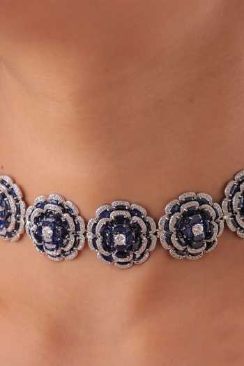 Shop_MRJEWELS_Blue Swarovski Embellished Necklace Set _at_Aza_Fashions