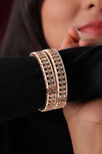 Shop_MRJEWELS_Green Amayra Kundan Pearl Bangles - Set Of 2 _at_Aza_Fashions