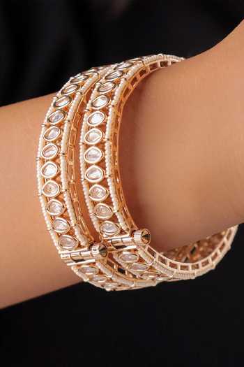 MRJEWELS_Green Amayra Kundan Pearl Bangles - Set Of 2 _Online_at_Aza_Fashions
