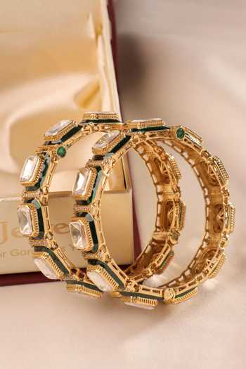 Shop_MRJEWELS_Green Saanjh Emerald Kundan Kada - Set Of 2 _at_Aza_Fashions