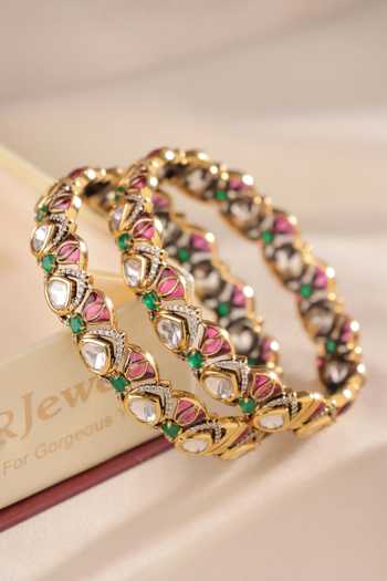 Shop_MRJEWELS_Multi Color Kiara Antique Kundan Polki Bangles - Set Of 2 _at_Aza_Fashions