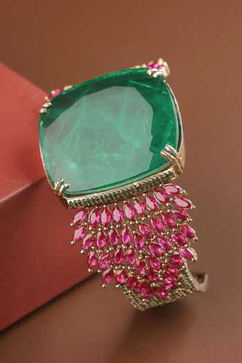 Shop_MRJEWELS_Pink Majestic Gemstone Embellished Cuff Bracelet _at_Aza_Fashions