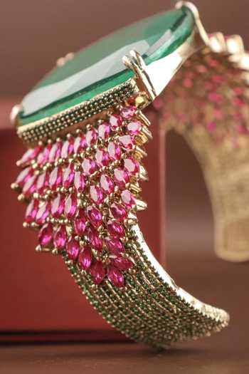 MRJEWELS_Pink Majestic Gemstone Embellished Cuff Bracelet _Online_at_Aza_Fashions