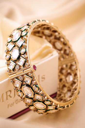 Shop_MRJEWELS_Green Regal Polki Kundan Embellished Kada _at_Aza_Fashions