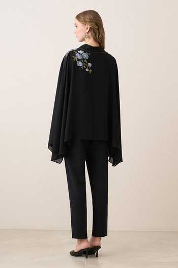 Ranna Gill_Black Georgette, Polyester V-neck Lina Cape Top _Online_at_Aza_Fashions