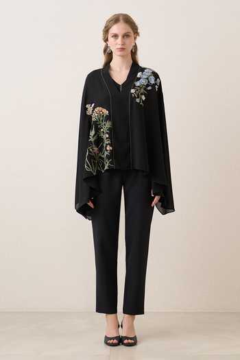 Buy_Ranna Gill_Black Georgette, Polyester V-neck Lina Cape Top _Online_at_Aza_Fashions