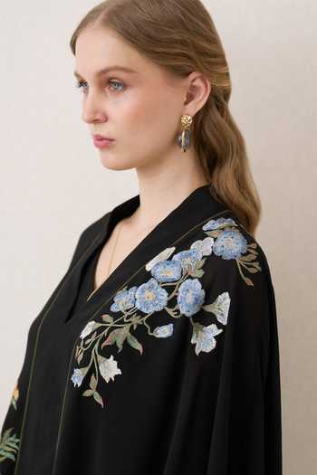 Buy_Ranna Gill_Black Georgette, Polyester V-neck Lina Cape Top 