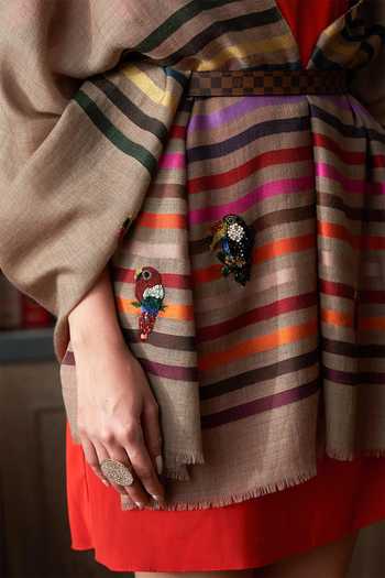 Buy_Mauli Cashmere_Brown Tricky Toucans Embroidered Stole _Online_at_Aza_Fashions