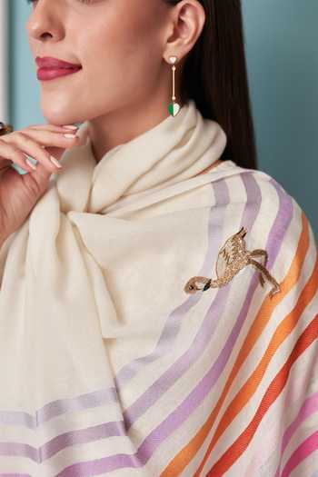 Mauli Cashmere_Ivory Flamingo Style Embroidered Stole _Online_at_Aza_Fashions