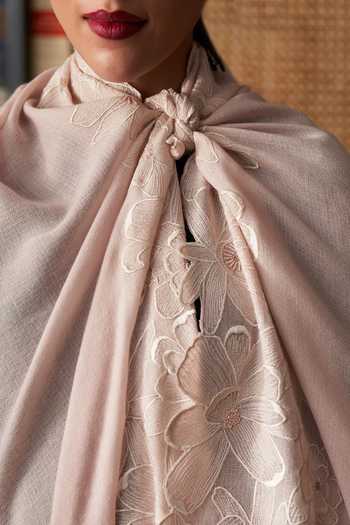Mauli Cashmere_Beige Magnificent Magnolia Embroidered Stole _Online_at_Aza_Fashions
