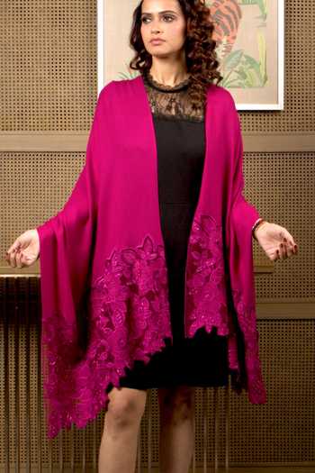 Mauli Cashmere_Purple Peony Dream Embroidered Stole _Online_at_Aza_Fashions