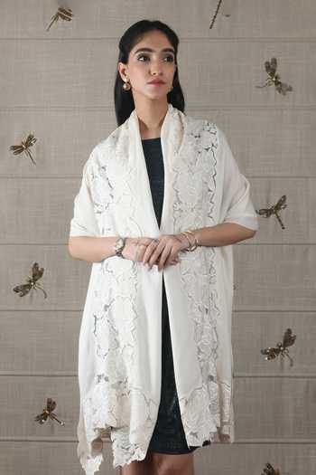 Shop_Mauli Cashmere_Ivory The Timeless Symphony Embroidered Stole _at_Aza_Fashions