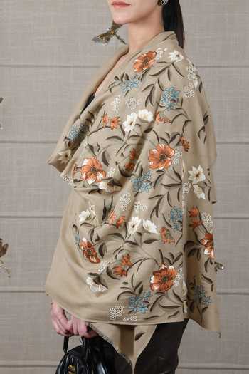 Buy_Mauli Cashmere_Beige Vintage Botanical Embroidered Stole _Online_at_Aza_Fashions