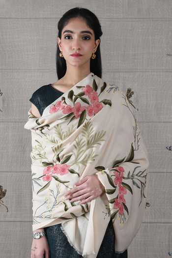 Shop_Mauli Cashmere_Beige The Spring Awakening Embroidered Stole _at_Aza_Fashions