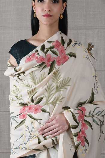 Mauli Cashmere_Beige The Spring Awakening Embroidered Stole _Online_at_Aza_Fashions