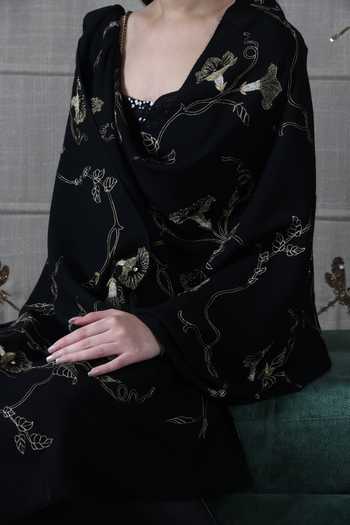 Mauli Cashmere_Black The Midnight Aurelia Embroidered Stole _Online_at_Aza_Fashions