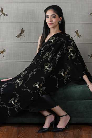 Shop_Mauli Cashmere_Black The Midnight Aurelia Embroidered Stole _at_Aza_Fashions