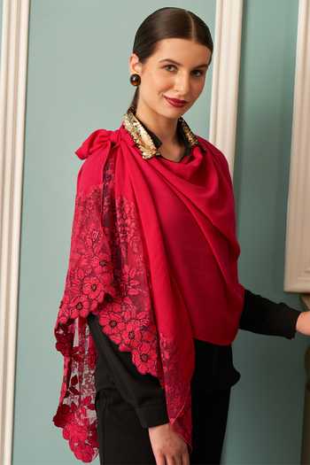 Shop_Mauli Cashmere_Pink Floral Inset Embroidered Stole _at_Aza_Fashions