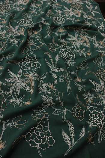 Mauli Cashmere_Emerald Green Golden Peony Embroidered Stole _Online_at_Aza_Fashions