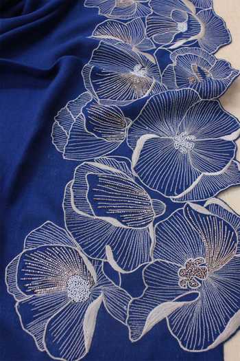 Buy_Mauli Cashmere_Blue Poppy Affair Embroidered Stole _Online_at_Aza_Fashions