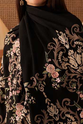 Mauli Cashmere_Black Victorian Love Embroidered Stole _Online_at_Aza_Fashions