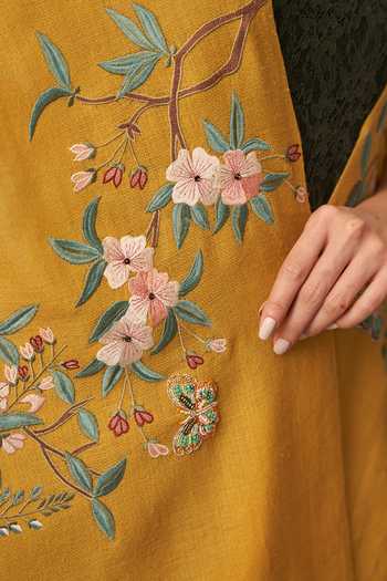 Buy_Mauli Cashmere_Yellow A Garden Diary Embroidered Stole _Online_at_Aza_Fashions