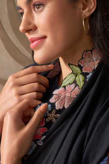 Mauli Cashmere_Black Floral Sprinkle Embroidered Stole _Online_at_Aza_Fashions