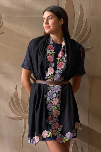 Buy_Mauli Cashmere_Black Floral Sprinkle Embroidered Stole _at_Aza_Fashions