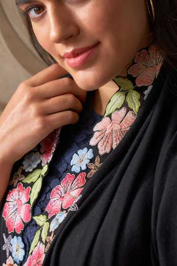 Buy_Mauli Cashmere_Black Floral Sprinkle Embroidered Stole _Online_at_Aza_Fashions