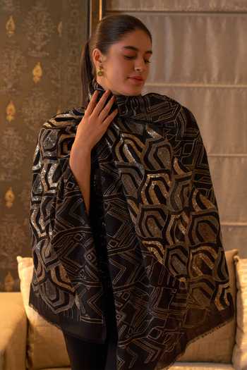 Buy_Mauli Cashmere_Black Astral Art Embroidered Pure Cashmere Stole _at_Aza_Fashions
