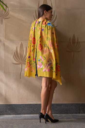 Shop_Mauli Cashmere_Yellow Tropical Bloom Embroidered Stole _at_Aza_Fashions