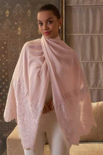 Buy_Mauli Cashmere_Ivory Paisley Crest Embroidered Stole _at_Aza_Fashions