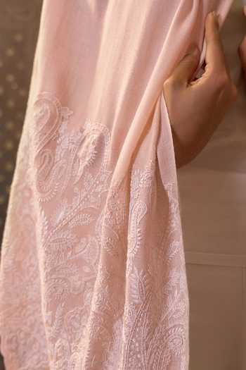 Buy_Mauli Cashmere_Ivory Paisley Crest Embroidered Stole _Online_at_Aza_Fashions