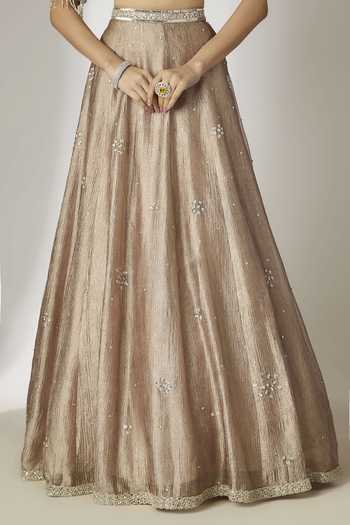 Shop_Essay By Sumedha Agrawal_Grey Silk, Tissue Halter Neck Hand Embroidered Lehenga Blouse Set _Online_at_Aza_Fashions