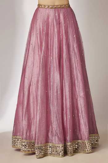 Buy_Essay By Sumedha Agrawal_Pink Silk, Tissue Square Neck Embroidered Lehenga Set _Online_at_Aza_Fashions