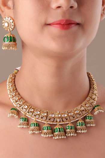 Buy_MRJEWELS_Green Royal Hasli Kundan Pearl Drop Necklace Set _at_Aza_Fashions