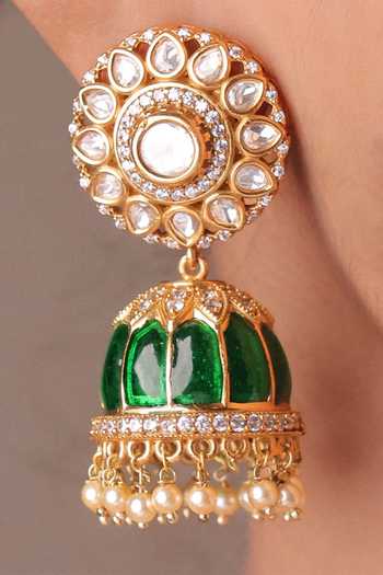 Shop_MRJEWELS_Green Royal Hasli Kundan Pearl Drop Necklace Set _at_Aza_Fashions
