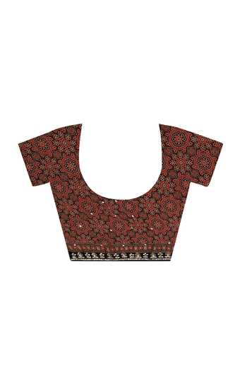 Geroo Jaipur_Brown Silk, Modal Scoop Neck Ajrakh Print Saree With Blouse _Online_at_Aza_Fashions