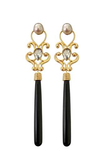 Shop_Radhika Agrawal Jewels_Black Noir Sonata Embellished Earrings _at_Aza_Fashions