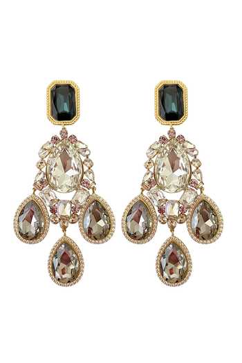 Shop_Radhika Agrawal Jewels_White Crystal Serenade Embellished Earrings _at_Aza_Fashions