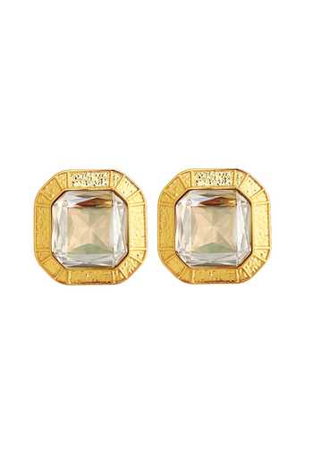 Shop_Radhika Agrawal Jewels_Gold Plated Chunky Gem Embellished Stud Earrings _at_Aza_Fashions