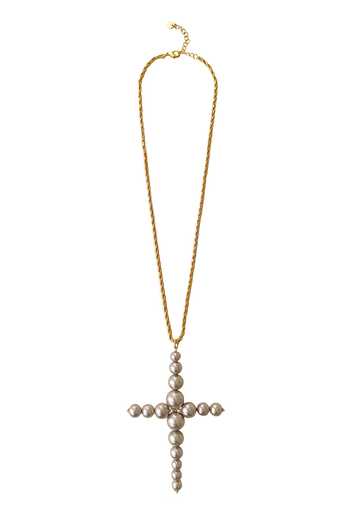 Shop_Radhika Agrawal Jewels_Gold Plated Pearl Cross Pendant Necklace _at_Aza_Fashions