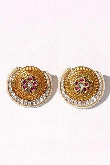 Shop_Joules by Radhika_Gold Plated Embellished Stud Earrings _at_Aza_Fashions