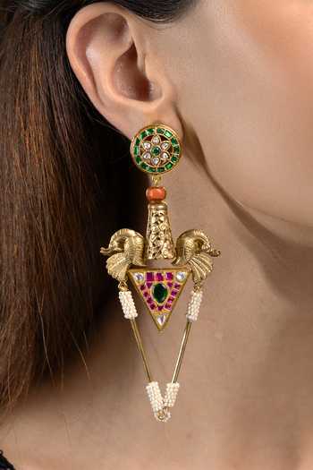 Joules by Radhika_Gold Plated Kritika Embellished Earrings _Online_at_Aza_Fashions