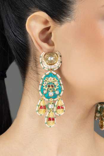 Joules by Radhika_Green Ruina Embellished Earrings _Online_at_Aza_Fashions