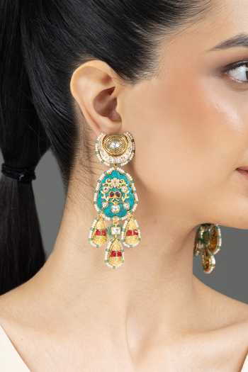 Buy_Joules by Radhika_Green Ruina Embellished Earrings _at_Aza_Fashions