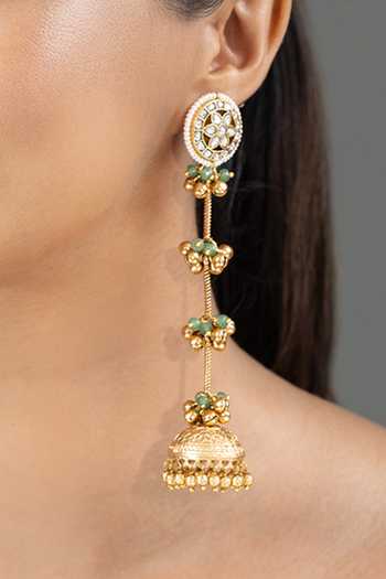 Joules by Radhika_Gold Plated Reyra Long Tassel Jhumka Earrings _Online_at_Aza_Fashions