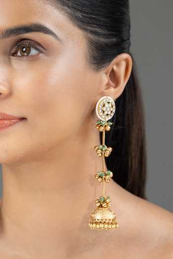 Buy_Joules by Radhika_Gold Plated Reyra Long Tassel Jhumka Earrings _Online_at_Aza_Fashions