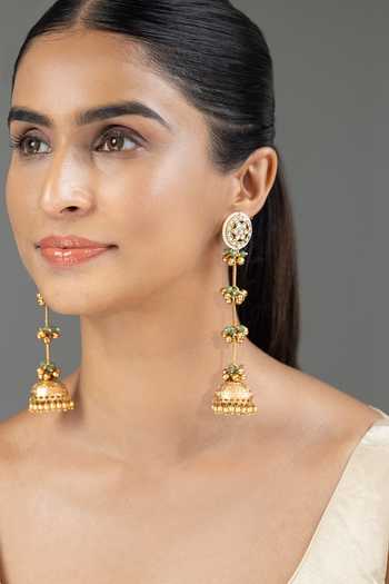 Buy_Joules by Radhika_Gold Plated Reyra Long Tassel Jhumka Earrings _at_Aza_Fashions