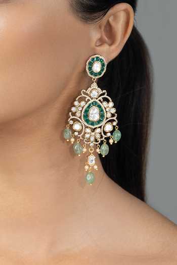 Joules by Radhika_Green Aaisha Embellished Earrings _Online_at_Aza_Fashions